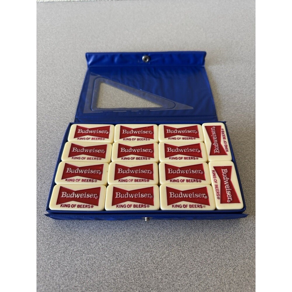 Vintage Budweiser King of Beers Double Six Domino Set w/ Blue Case